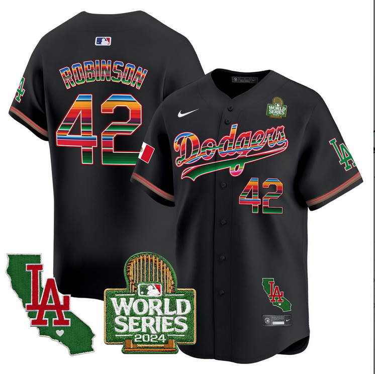 Men MLB Mexico Los Angeles Dodgers #42 Robinson black 2024 World Series Champions Patch Jersey 20241105->los angeles dodgers->MLB Jersey
